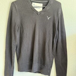 American Eagle Outfitters Charcoal V-Neck Sweater for Men